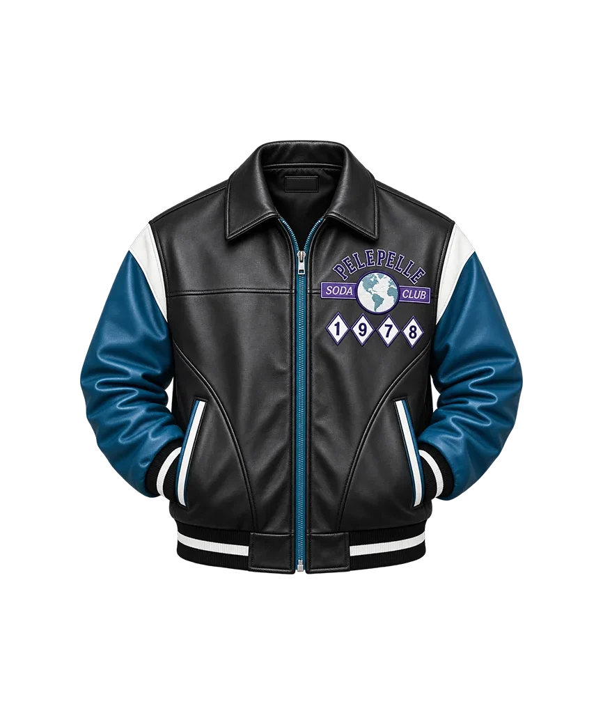 Pelle Pelle World Famous Soda Club Blue & Black Leather Jacket