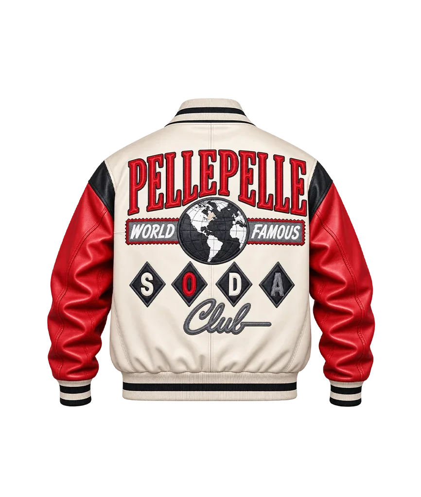 Pelle Pelle World Famous Soda Club Cream & Red Leather Jacket