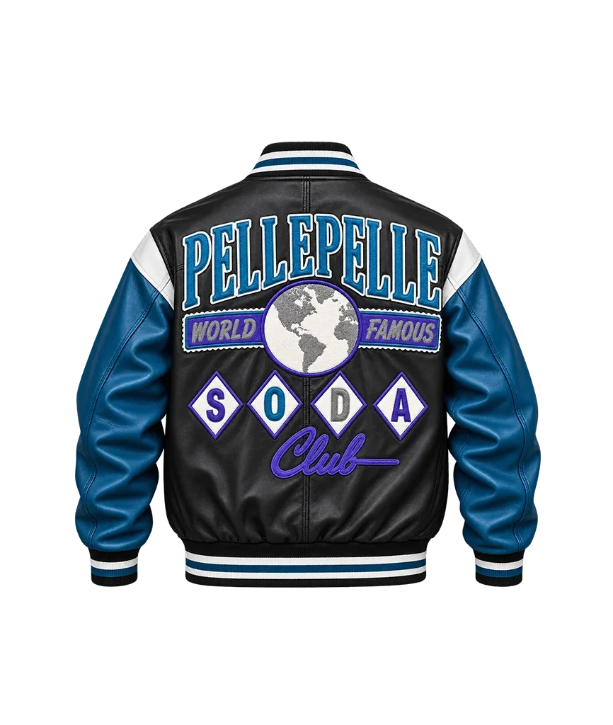 Pelle Pelle World Famous Soda Club Blue & Black Leather Jacket