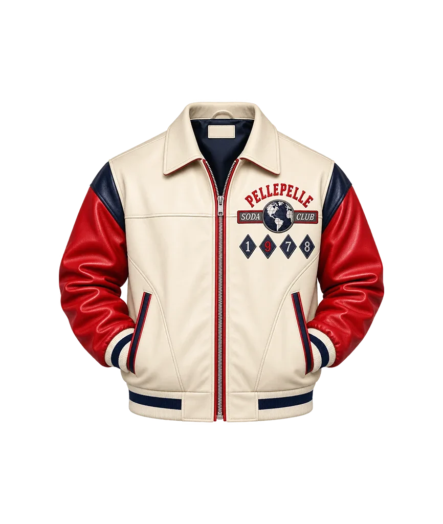 Pelle Pelle World Famous Soda Club Cream & Red Leather Jacket