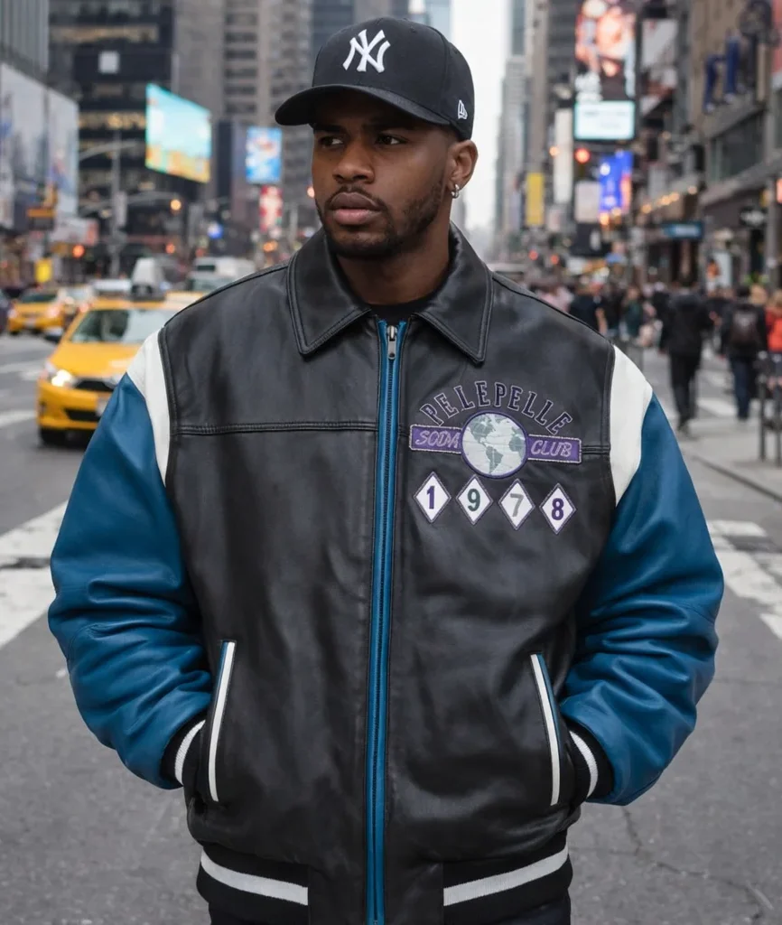 Pelle Pelle World Famous Soda Club Blue & Black Leather Jacket