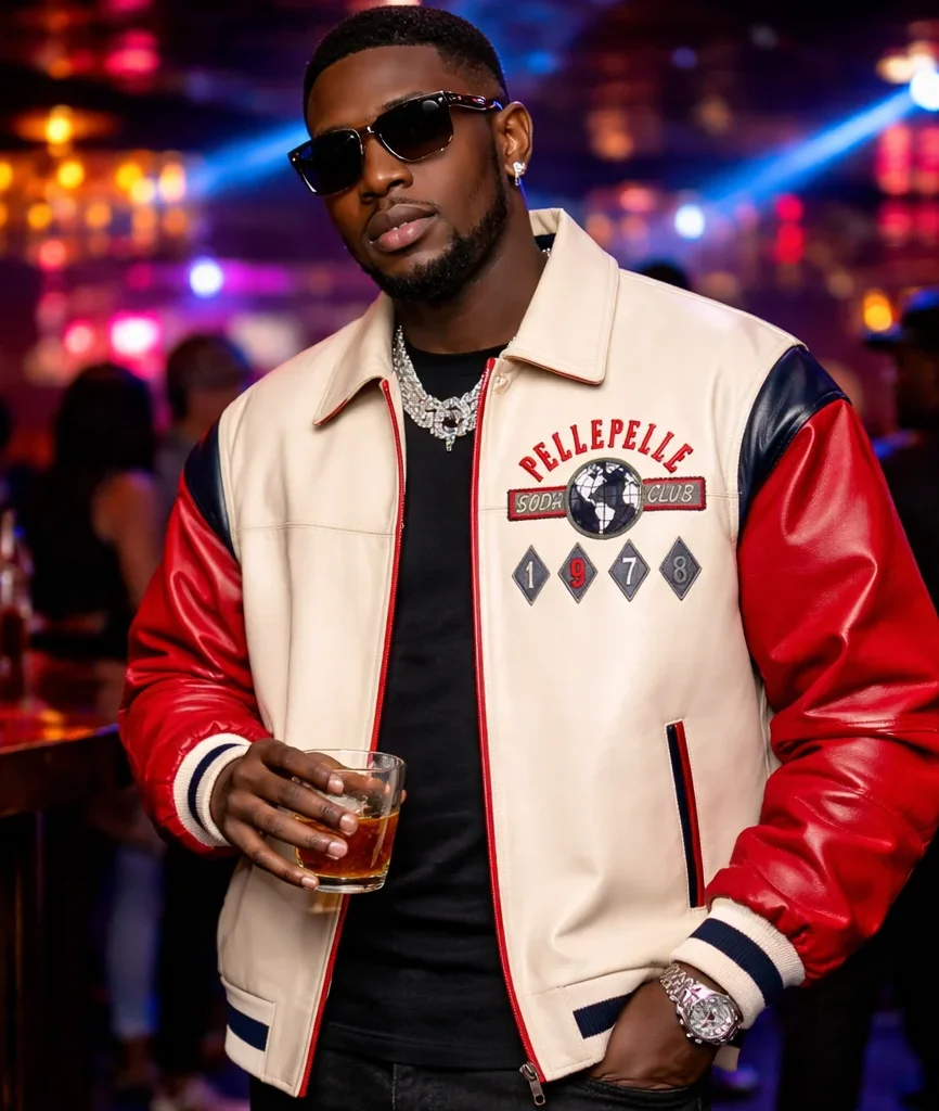 Pelle Pelle World Famous Soda Club Cream & Red Leather Jacket
