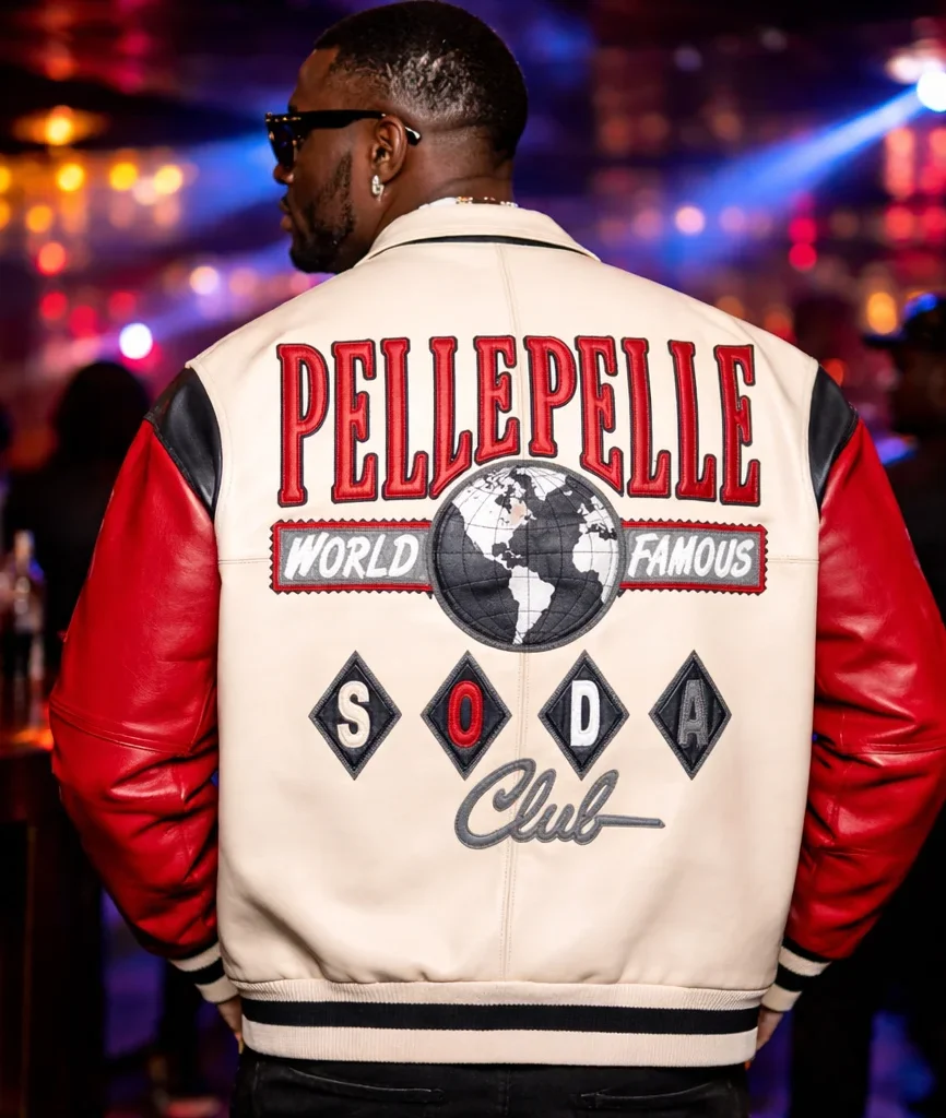 Pelle Pelle World Famous Soda Club Cream & Red Leather Jacket