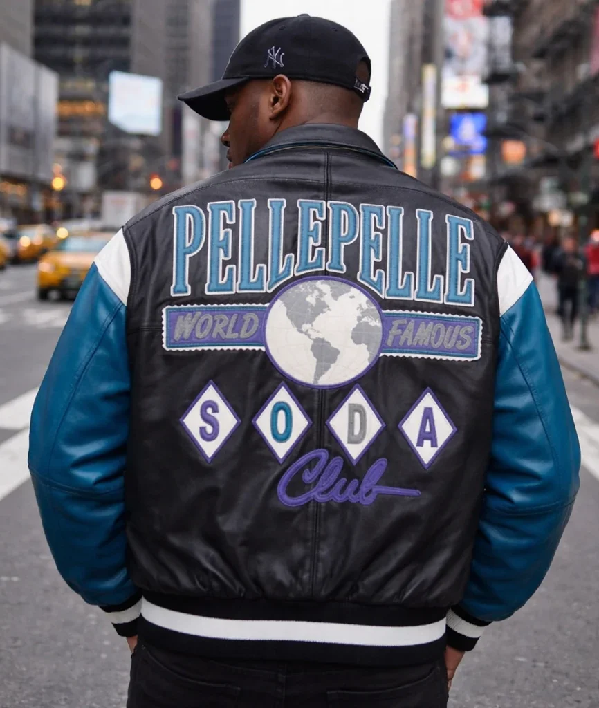 Pelle Pelle World Famous Soda Club Blue & Black Leather Jacket