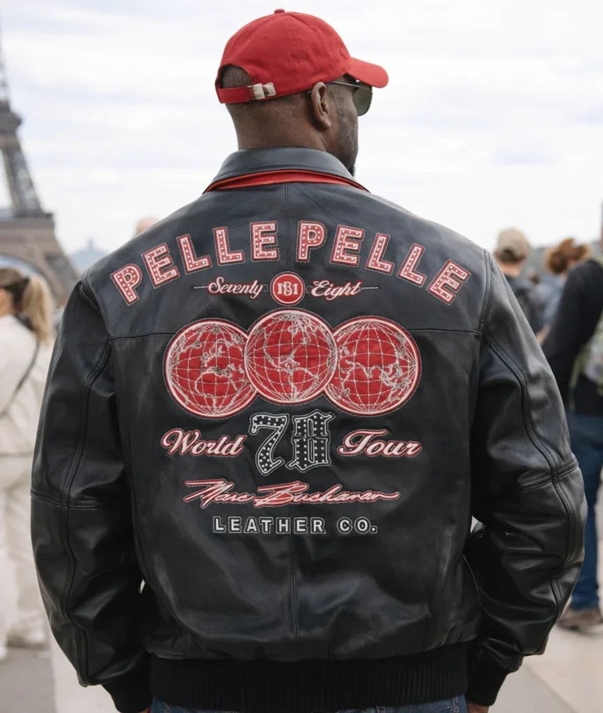 Pelle Pelle World Tour Plush Black & Red Leather Jacket