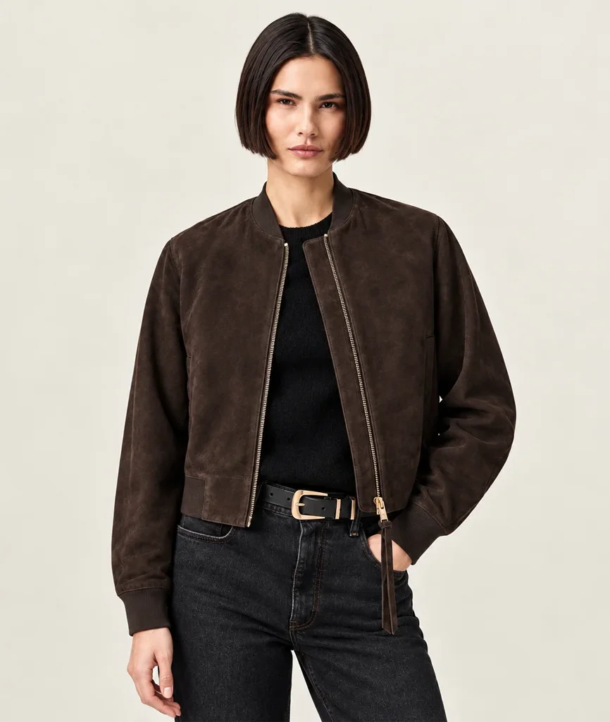 Women’s Premium Minimalist Suede Bomber Jacket