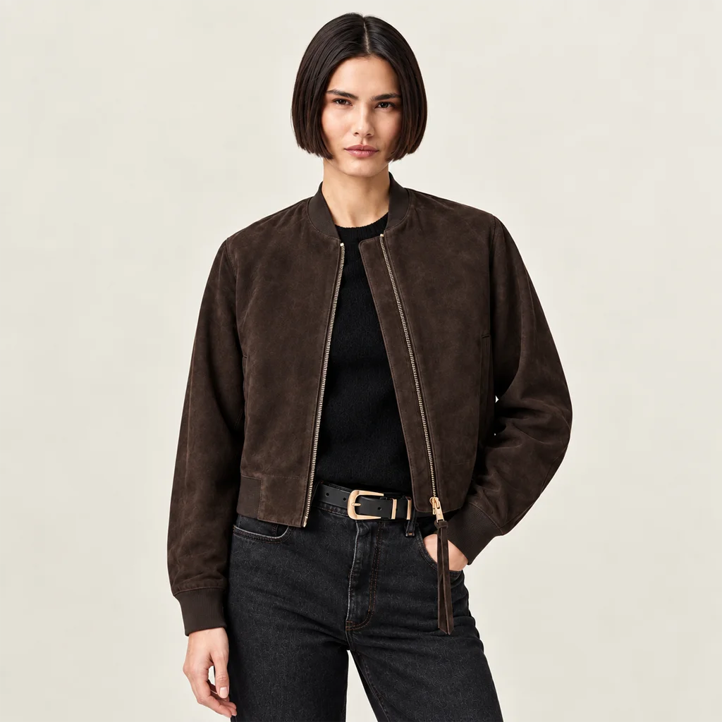 Women’s Premium Minimalist Suede Bomber Jacket