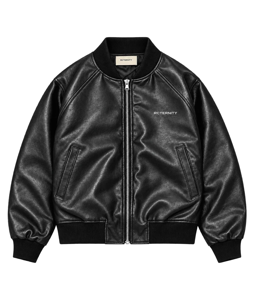RCTERNITY Brushed Black Leather Bomber Jacket