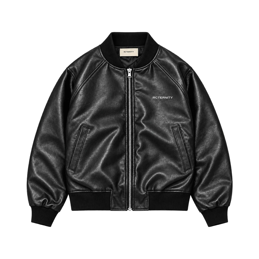 RCTERNITY Brushed Black Leather Bomber Jacket