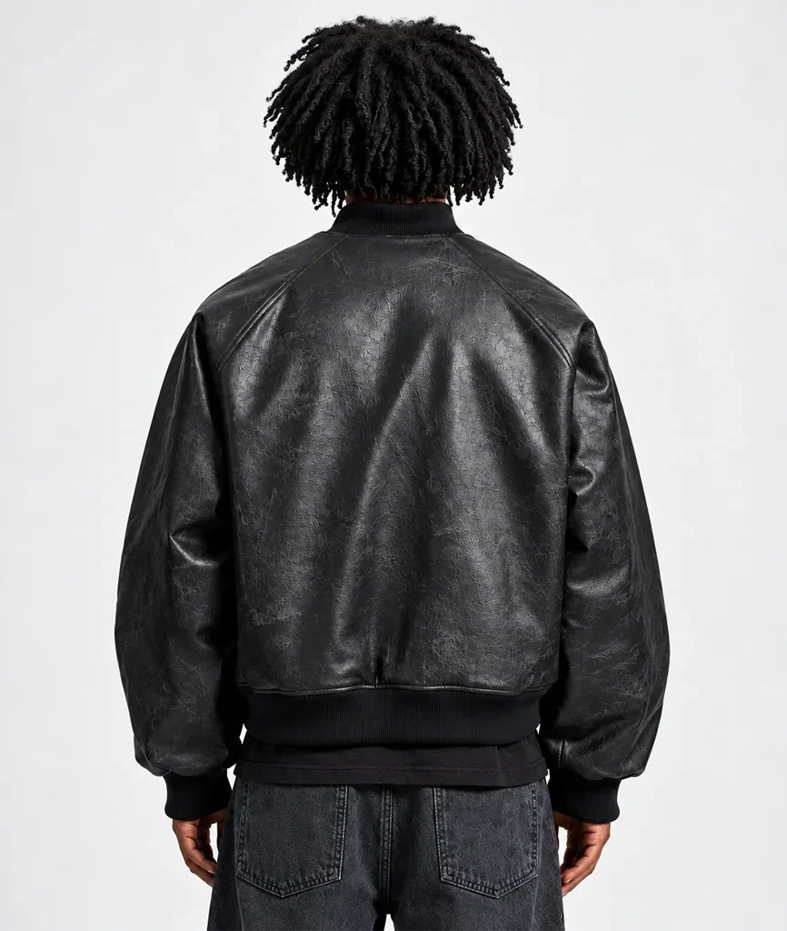 RCTERNITY Brushed Black Leather Bomber Jacket