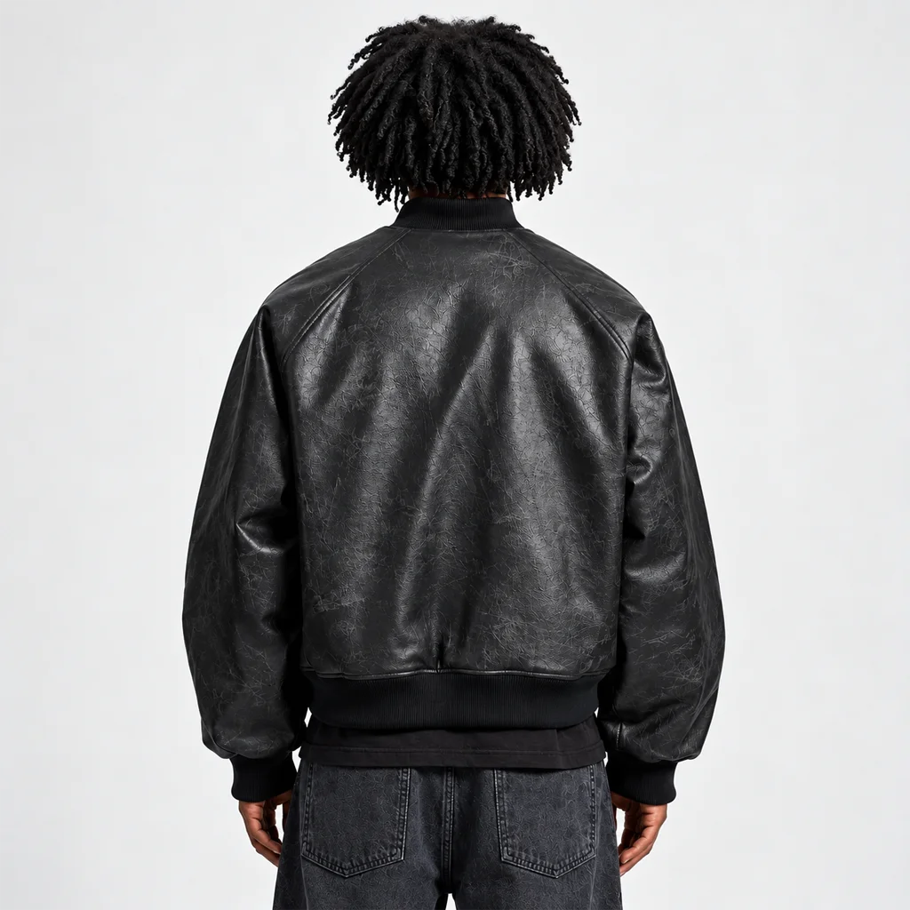 RCTERNITY Brushed Black Leather Bomber Jacket