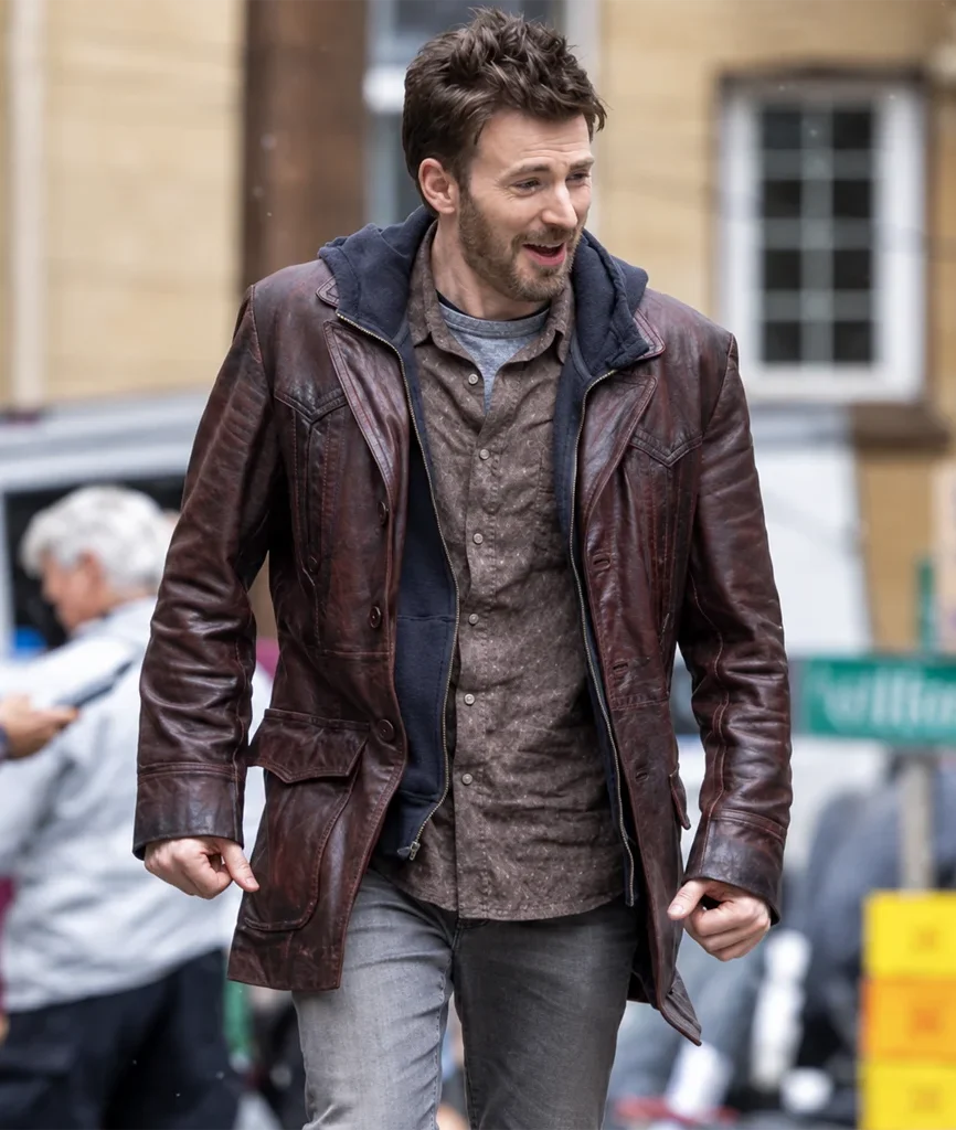 Chris Evans Red One Brown Leather Jacket