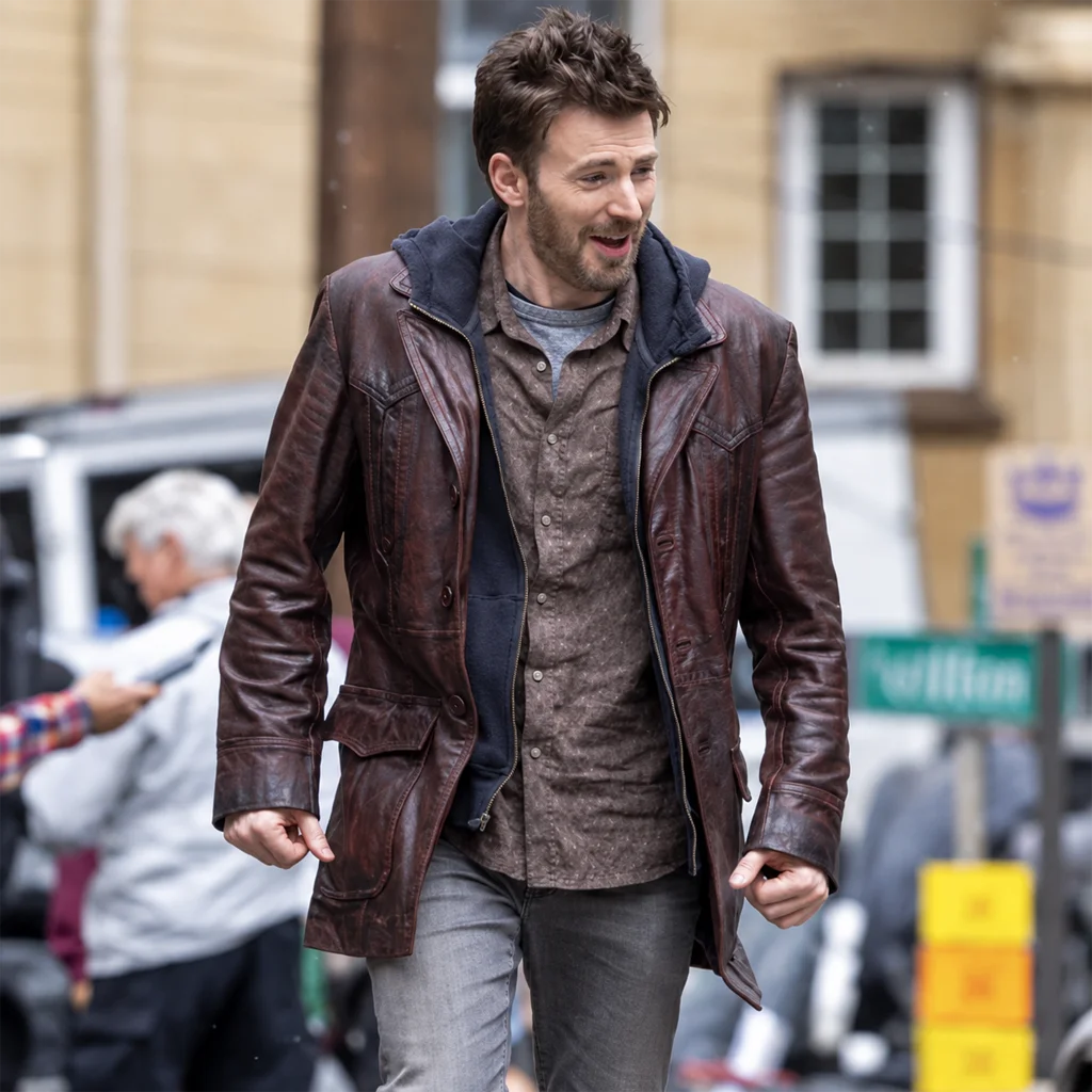 Chris Evans Red One Brown Leather Jacket