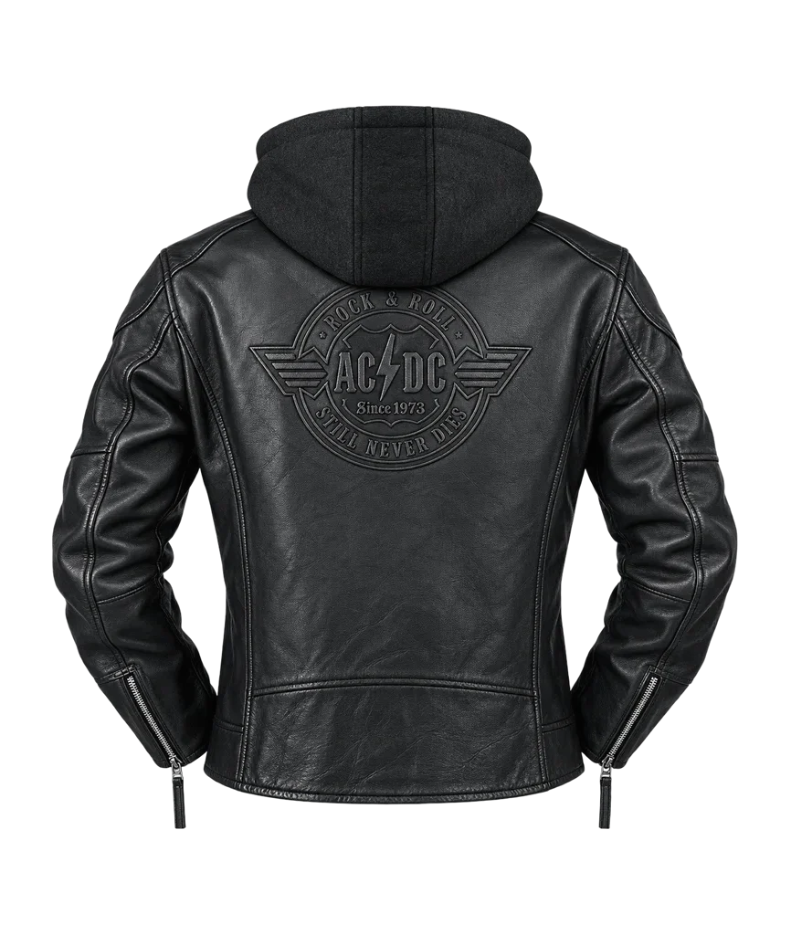 Men’s AC/DC Rock & Roll Will Never Die Leather Moto Jacket