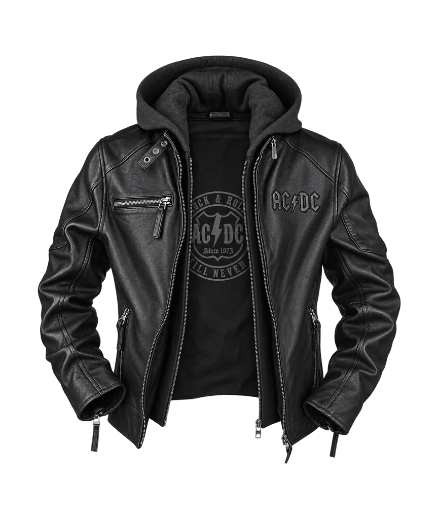 Men’s AC/DC Rock & Roll Will Never Die Leather Moto Jacket
