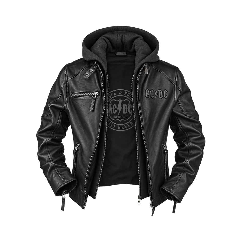 Men’s AC/DC Rock & Roll Will Never Die Leather Moto Jacket