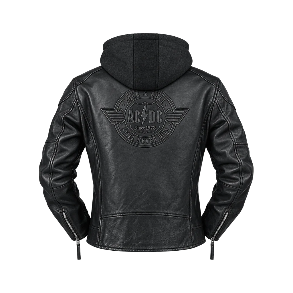 Men’s AC/DC Rock & Roll Will Never Die Leather Moto Jacket