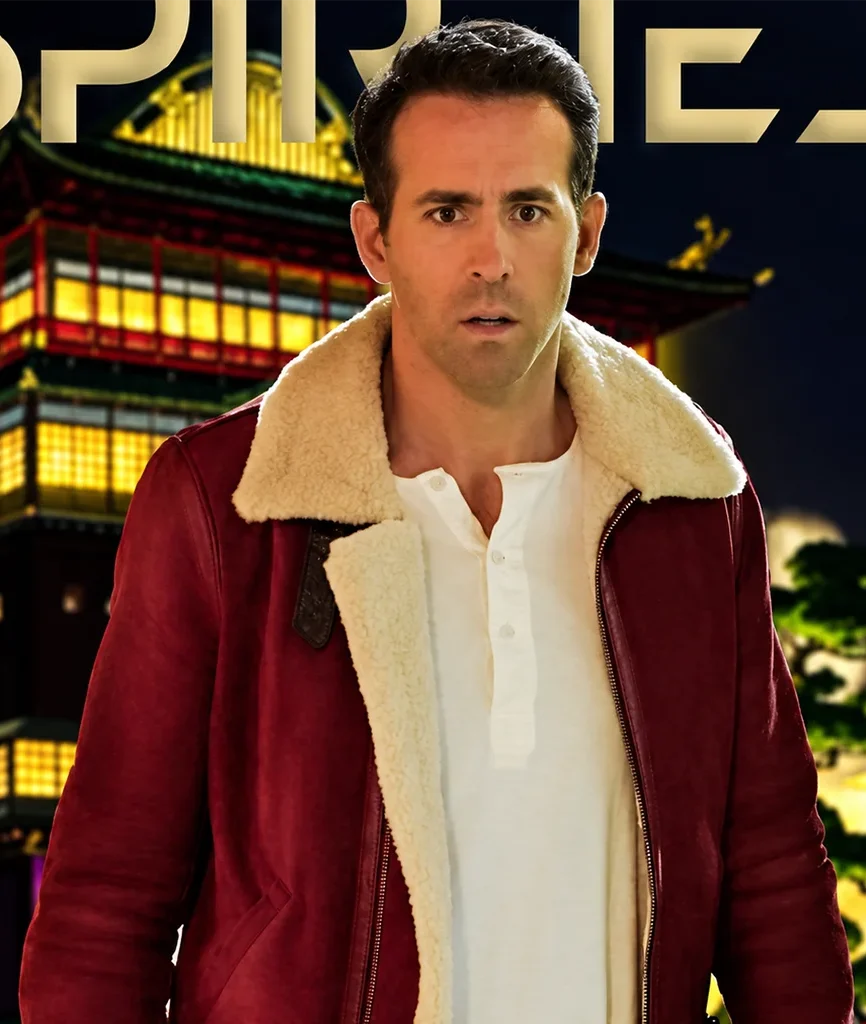 Ryan Reynolds Spirited Red Shearling Leather Jacket