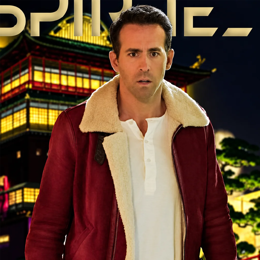 Ryan Reynolds Spirited Red Shearling Leather Jacket