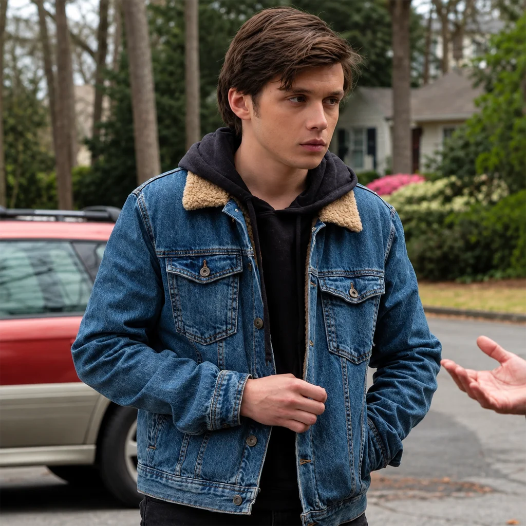 Love, Simon Nick Robinson Blue Shearling Denim Jacket
