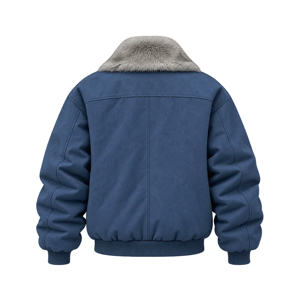 Men’s Slate Blue Fur-Lined Winter Bomber Jacket
