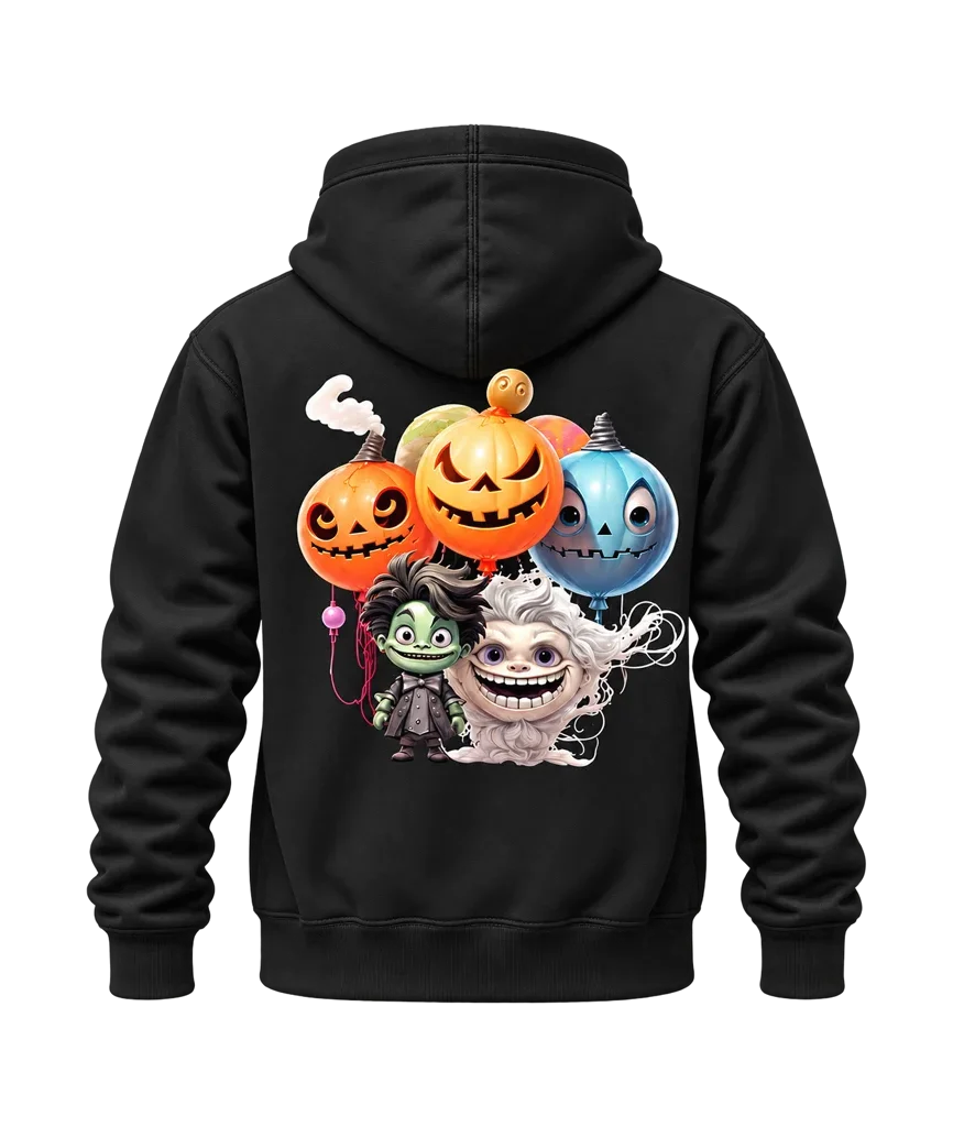 Spooky Monster and Pumpkin Dual-Print Black Hoodie