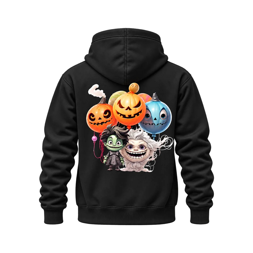 Spooky Monster and Pumpkin Dual-Print Black Hoodie