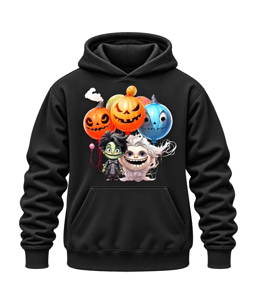 Spooky Monster and Pumpkin Graphic Black Hoodie