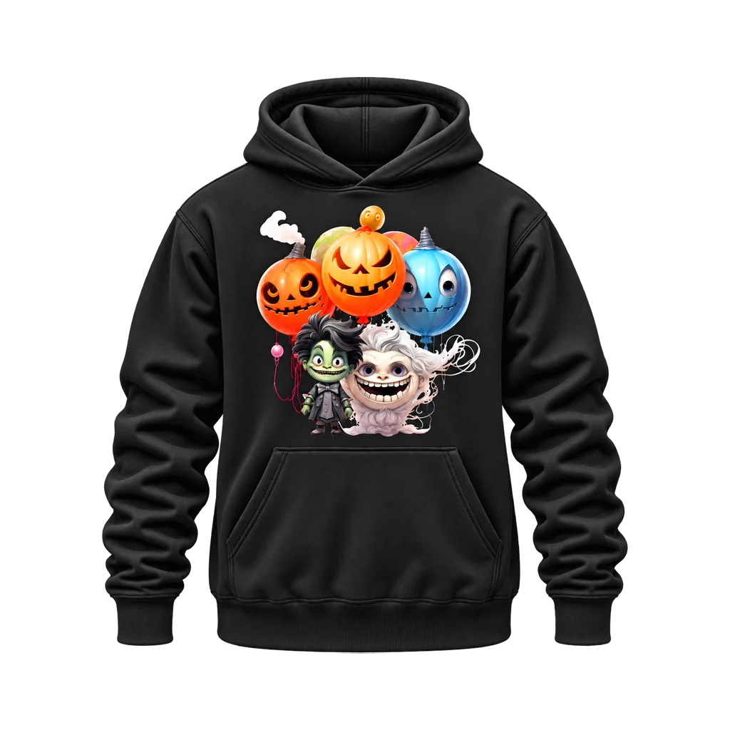 Spooky Monster and Pumpkin Graphic Black Hoodie
