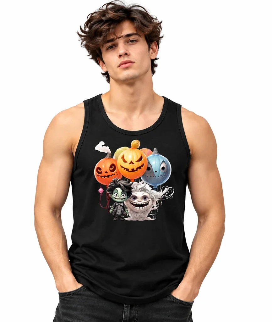 Spooky Monster and Pumpkin Graphic Black Tanktop