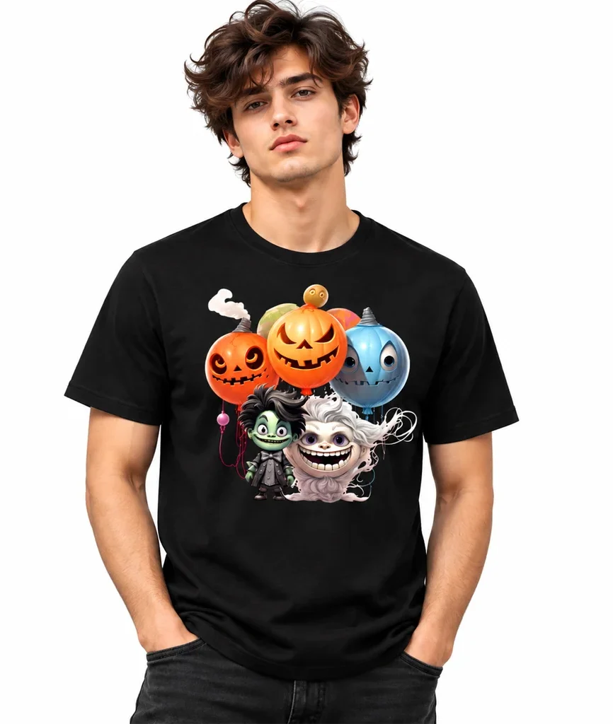 Spooky Monster and Pumpkin Graphic Black Tshirt
