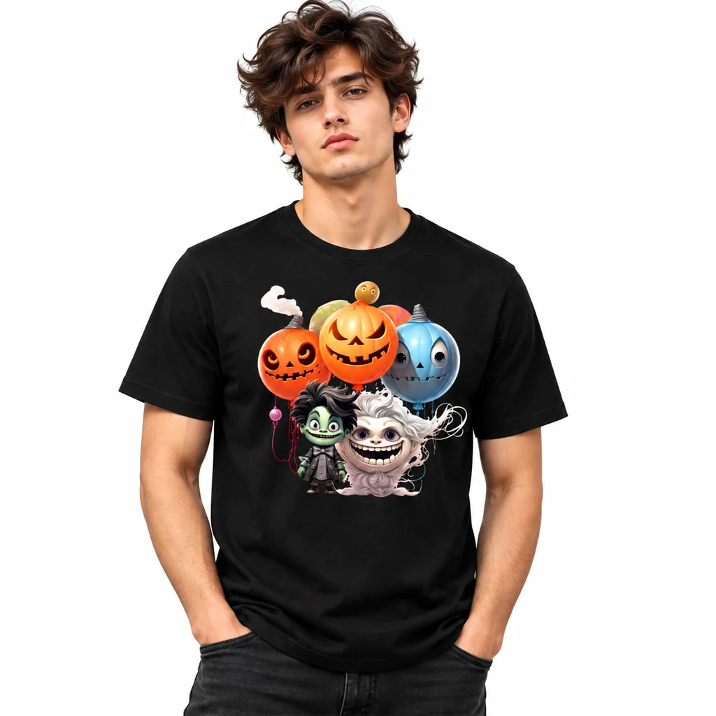Spooky Monster and Pumpkin Graphic Black Tshirt