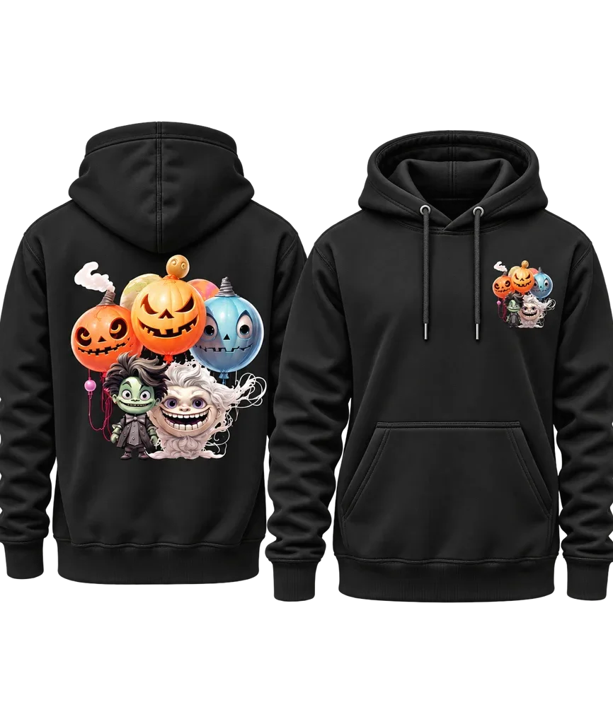 Spooky Monster and Pumpkin Dual-Print Black Hoodie