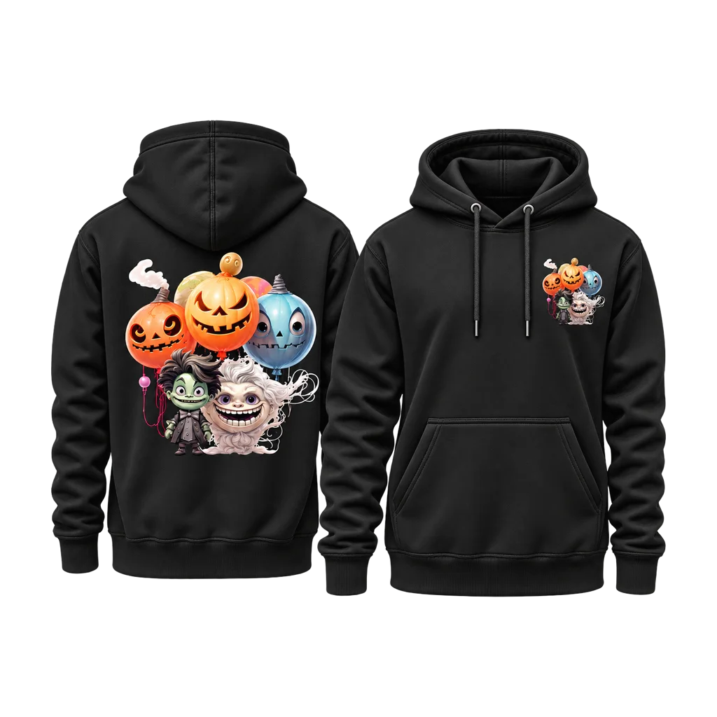 Spooky Monster and Pumpkin Dual-Print Black Hoodie