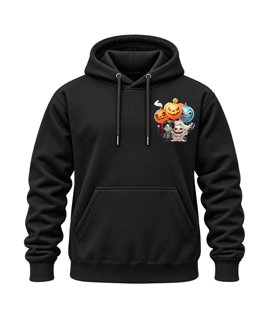 Spooky Monster and Pumpkin Dual-Print Black Hoodie