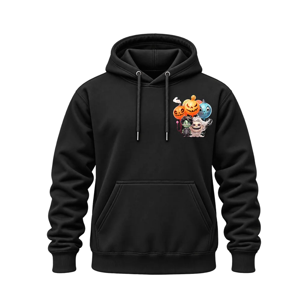 Spooky Monster and Pumpkin Dual-Print Black Hoodie