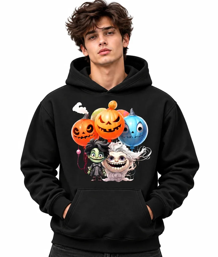 Spooky Monster and Pumpkin Graphic Black Hoodie