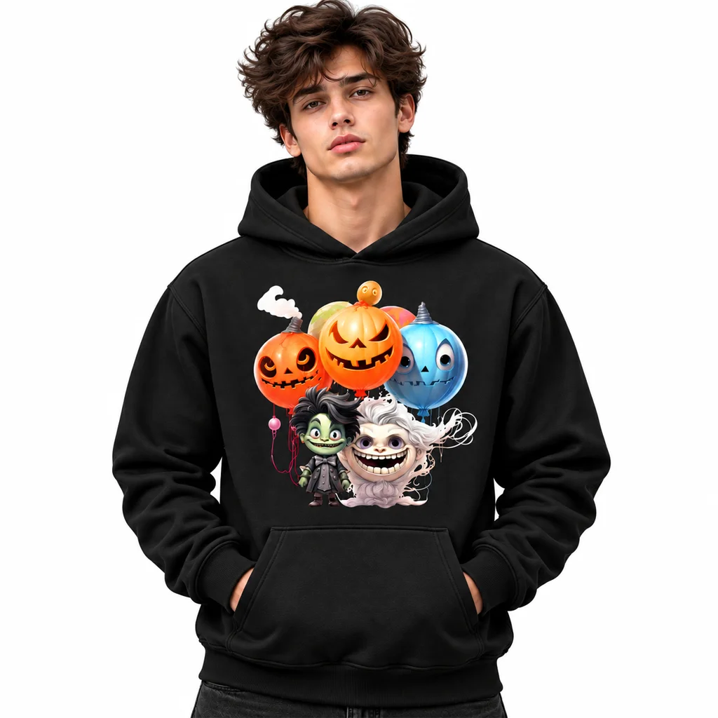 Spooky Monster and Pumpkin Graphic Black Hoodie