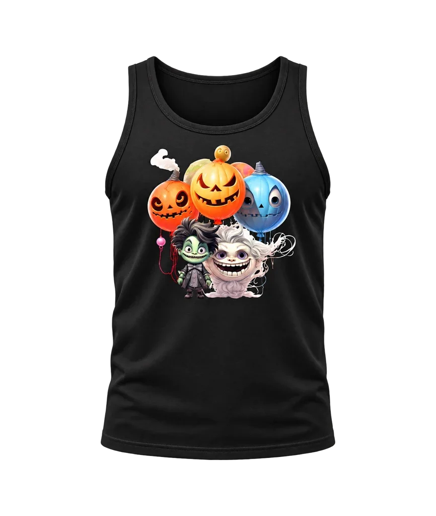 Spooky Monster and Pumpkin Graphic Black Tanktop