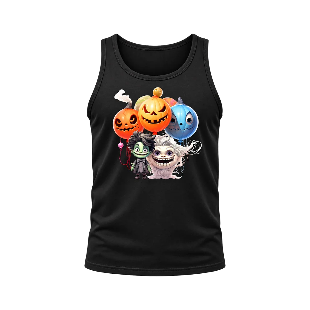 Spooky Monster and Pumpkin Graphic Black Tanktop