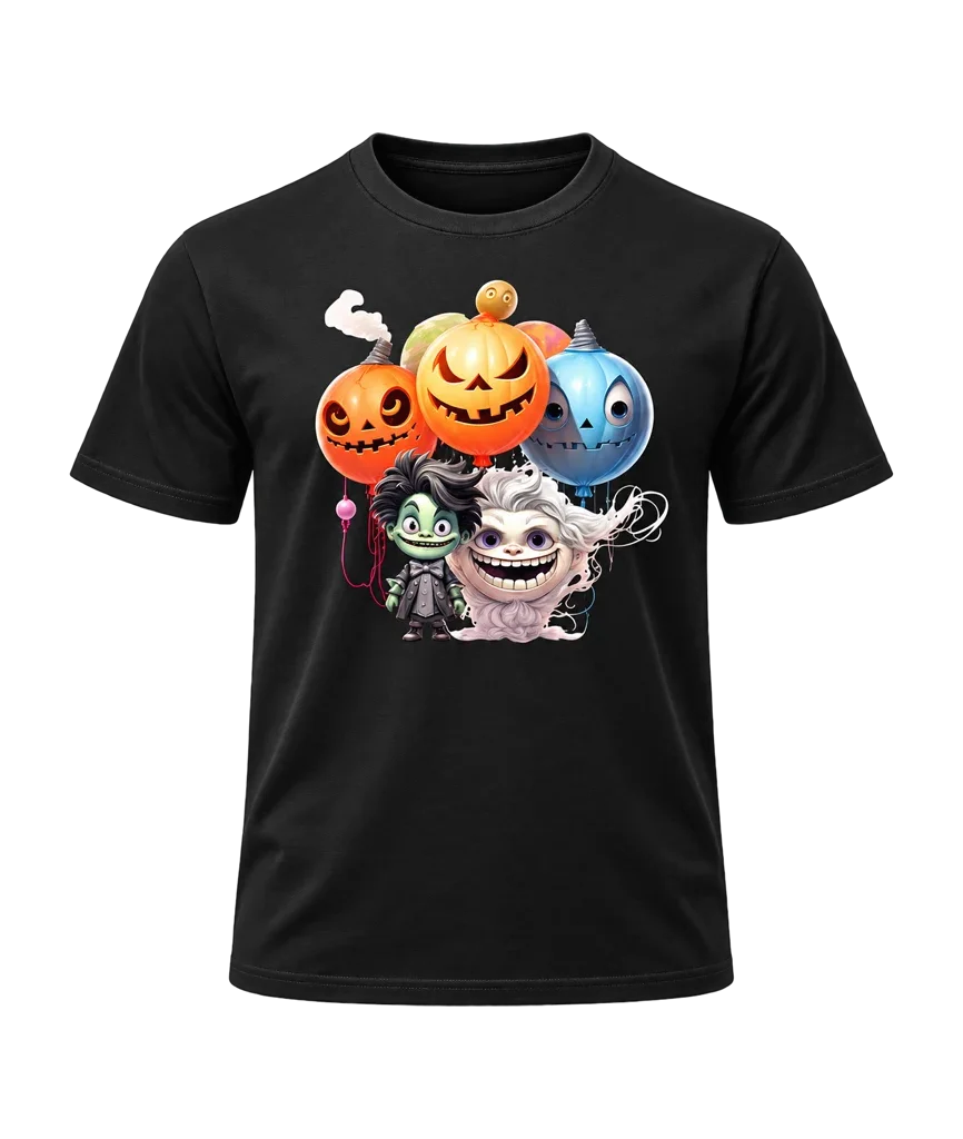 Spooky Monster and Pumpkin Graphic Black Tshirt