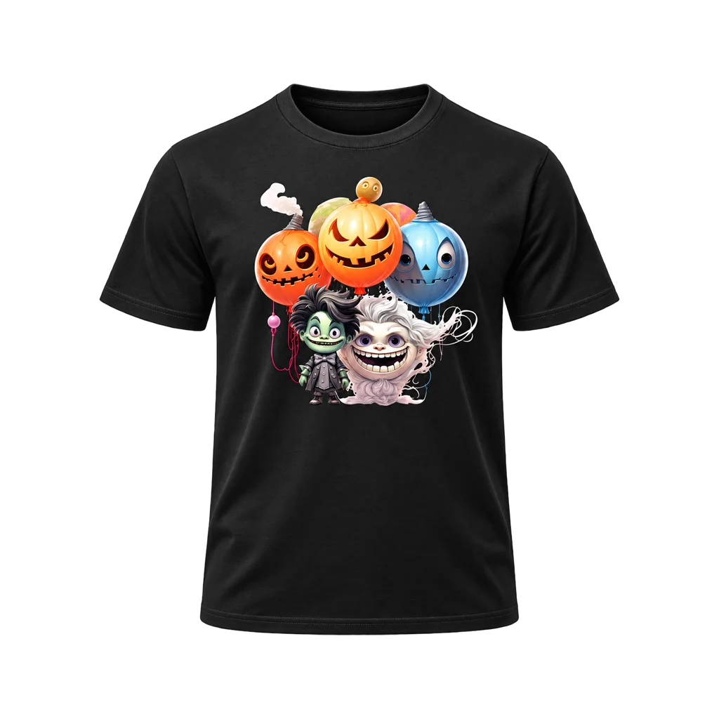 Spooky Monster and Pumpkin Graphic Black Tshirt