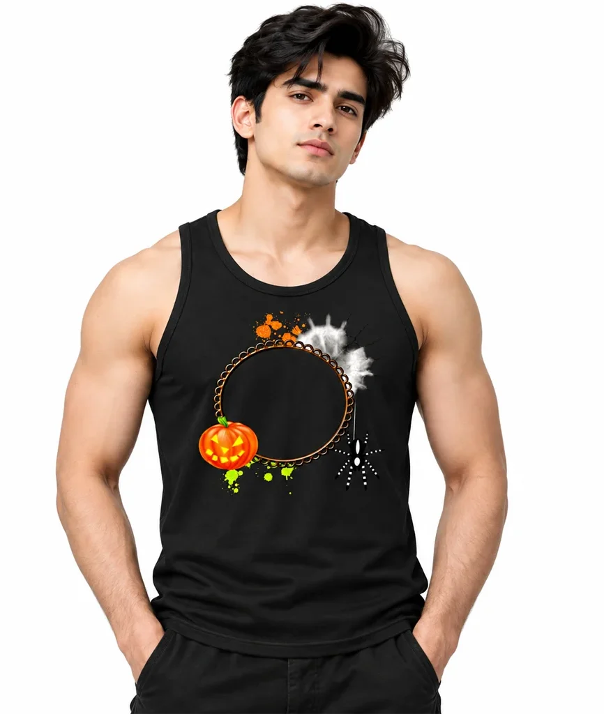 Squid Game Pumpkin Spider Web Black Tank Top