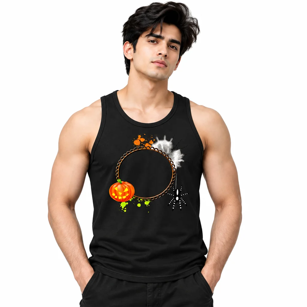 Squid Game Pumpkin Spider Web Black Tank Top