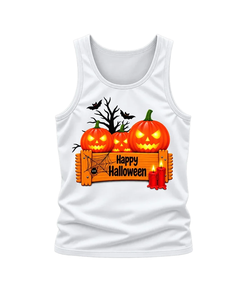 Stranger Things Happy Halloween Jack-O-Lantern White Tank Top