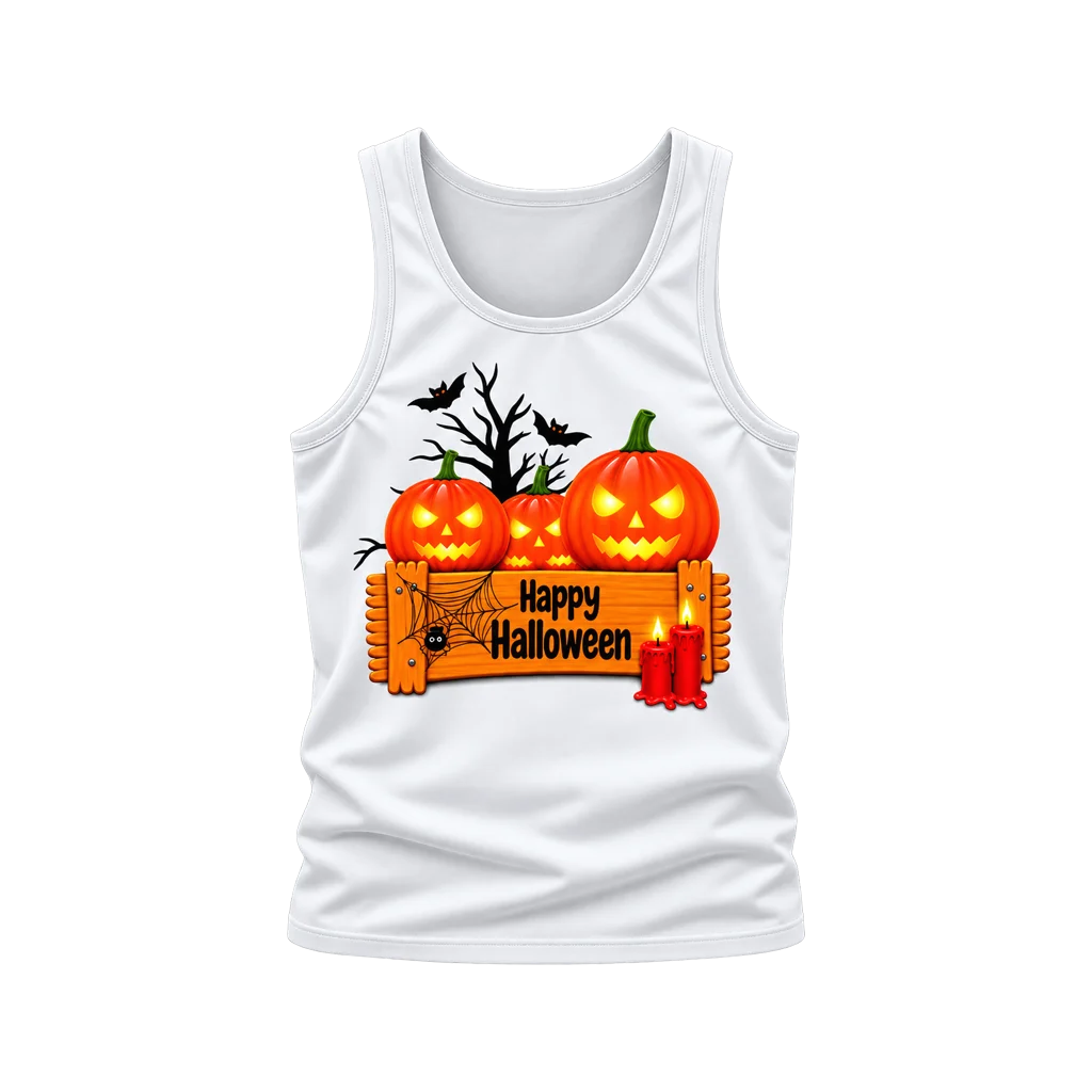 Stranger Things Happy Halloween Jack-O-Lantern White Tank Top
