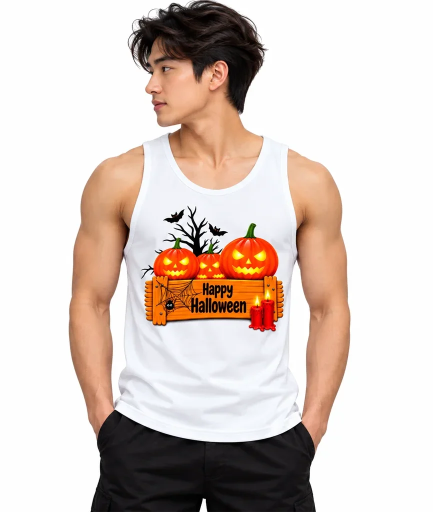 Stranger Things Happy Halloween Jack-O-Lantern White Tank Top
