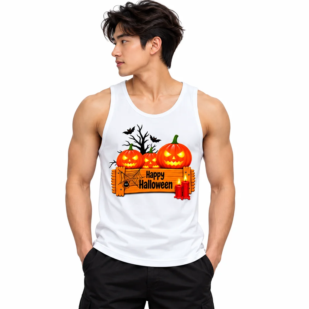 Stranger Things Happy Halloween Jack-O-Lantern White Tank Top