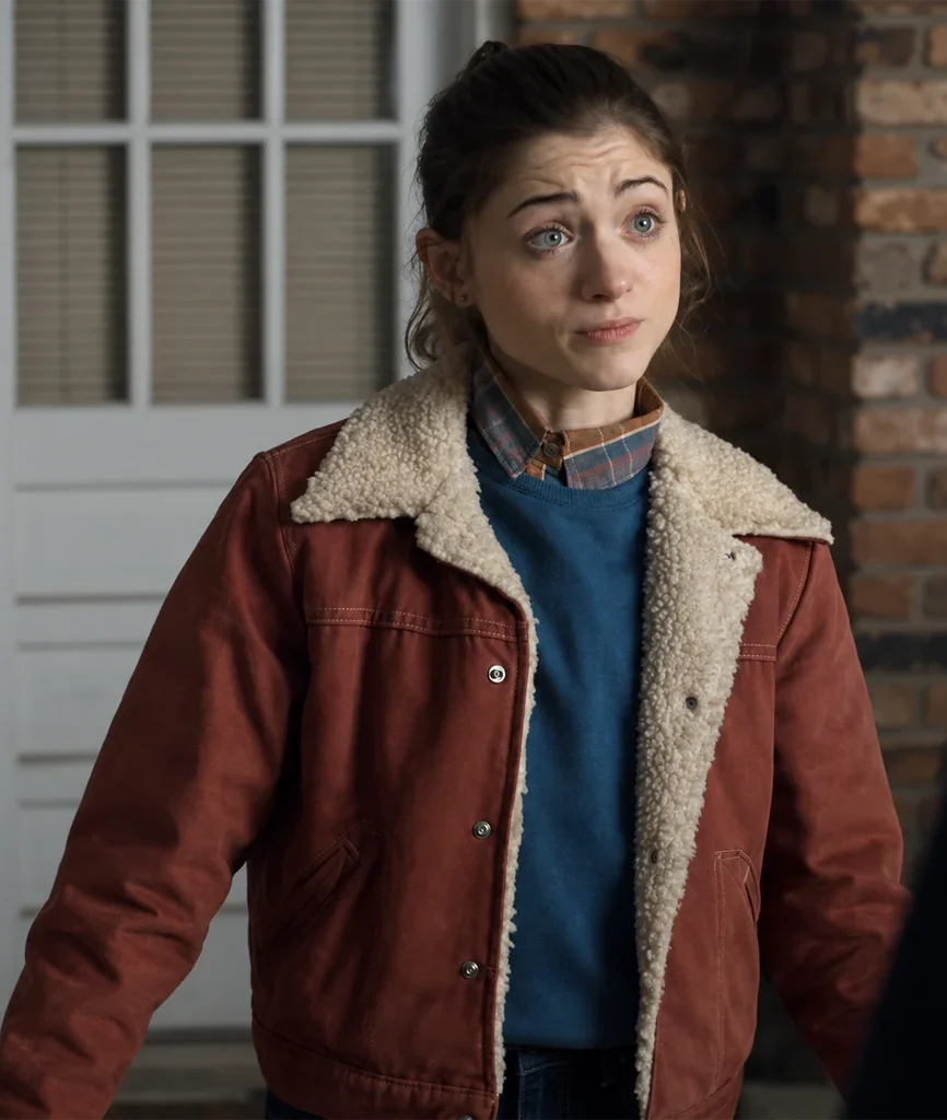 Nancy Wheeler Stranger Things Natalia Dyer Red Shearling Jacket