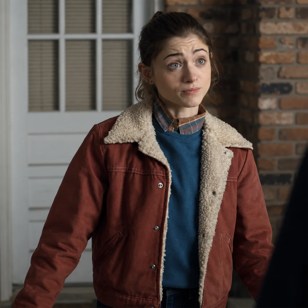 Nancy Wheeler Stranger Things Natalia Dyer Red Shearling Jacket